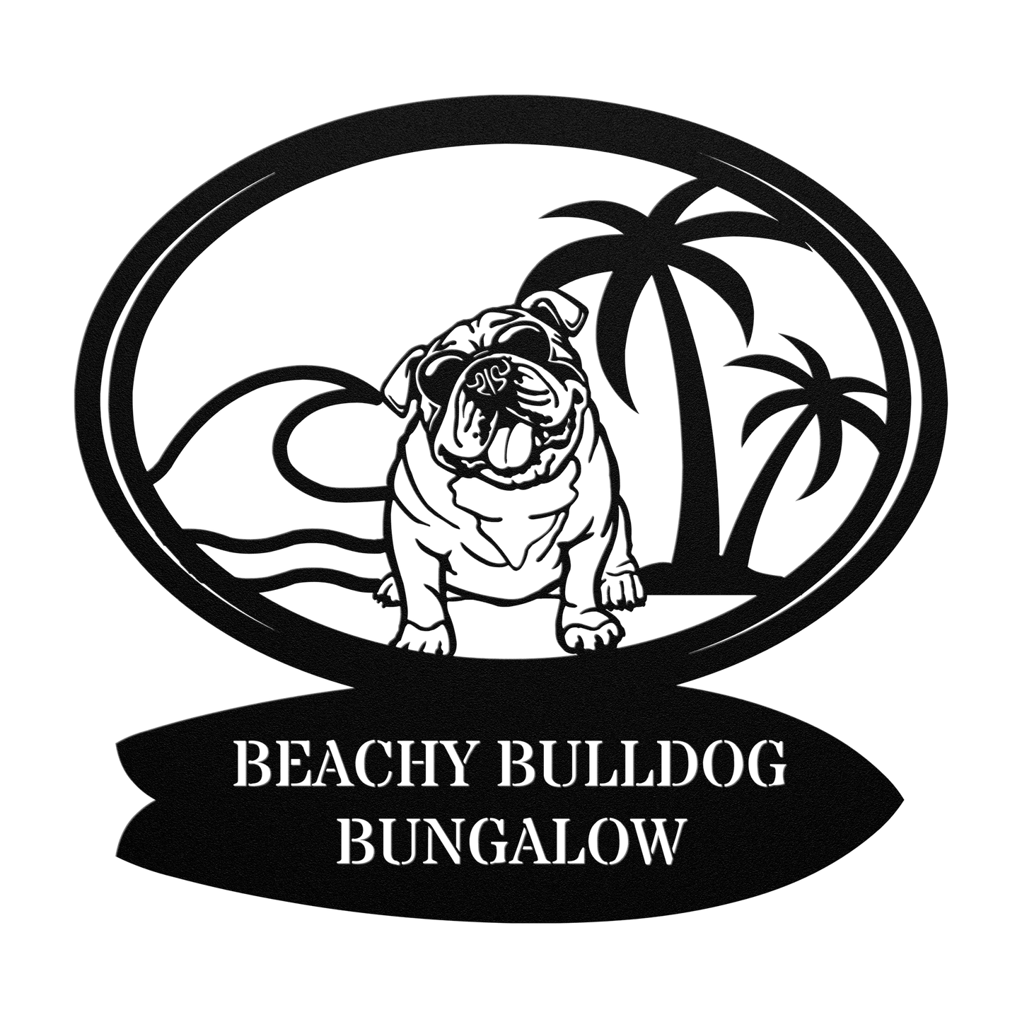 Beachy Bulldog Bungalow Metal Sign - BullyBellyMetal Sign
