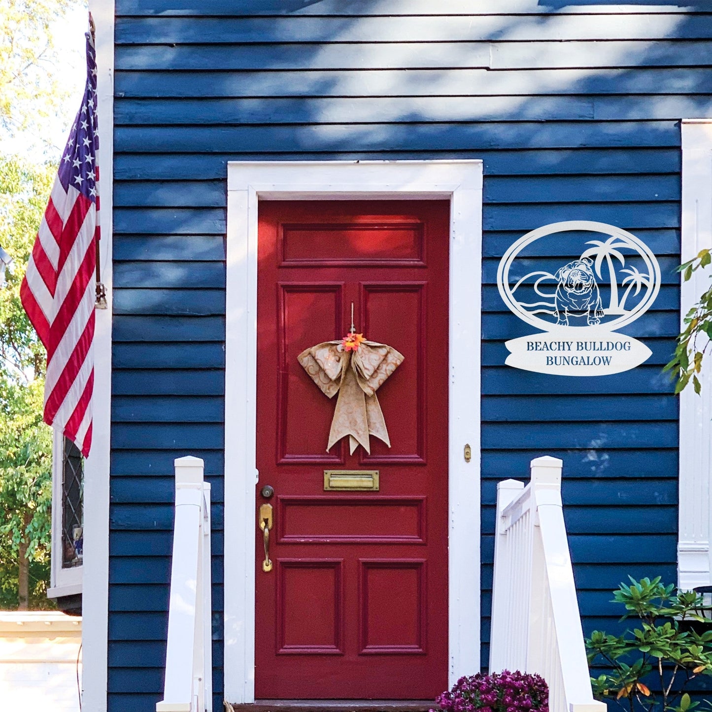 Beachy Bulldog Bungalow Metal Sign - BullyBellyMetal Sign