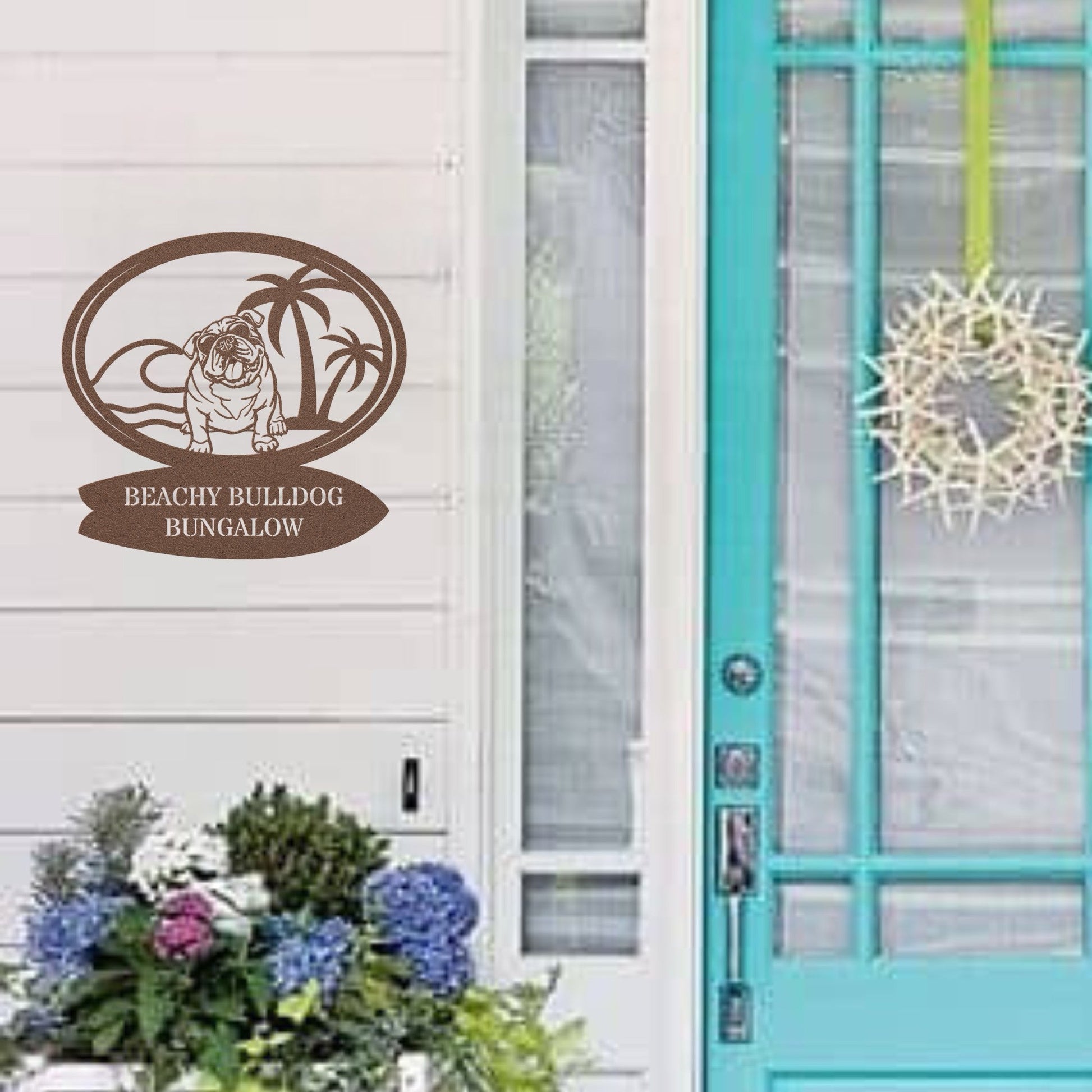 Beachy Bulldog Bungalow Metal Sign - BullyBellyMetal Sign