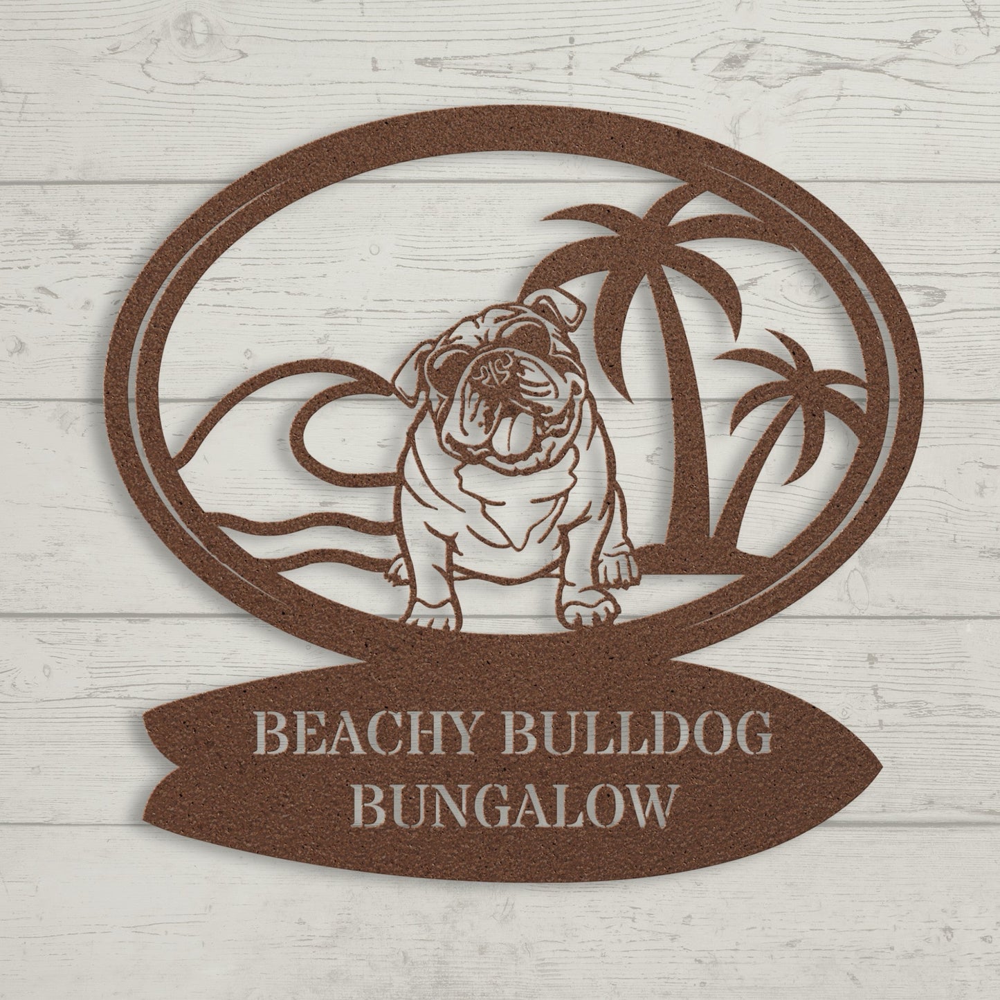 Beachy Bulldog Bungalow Metal Sign - BullyBellyMetal Sign