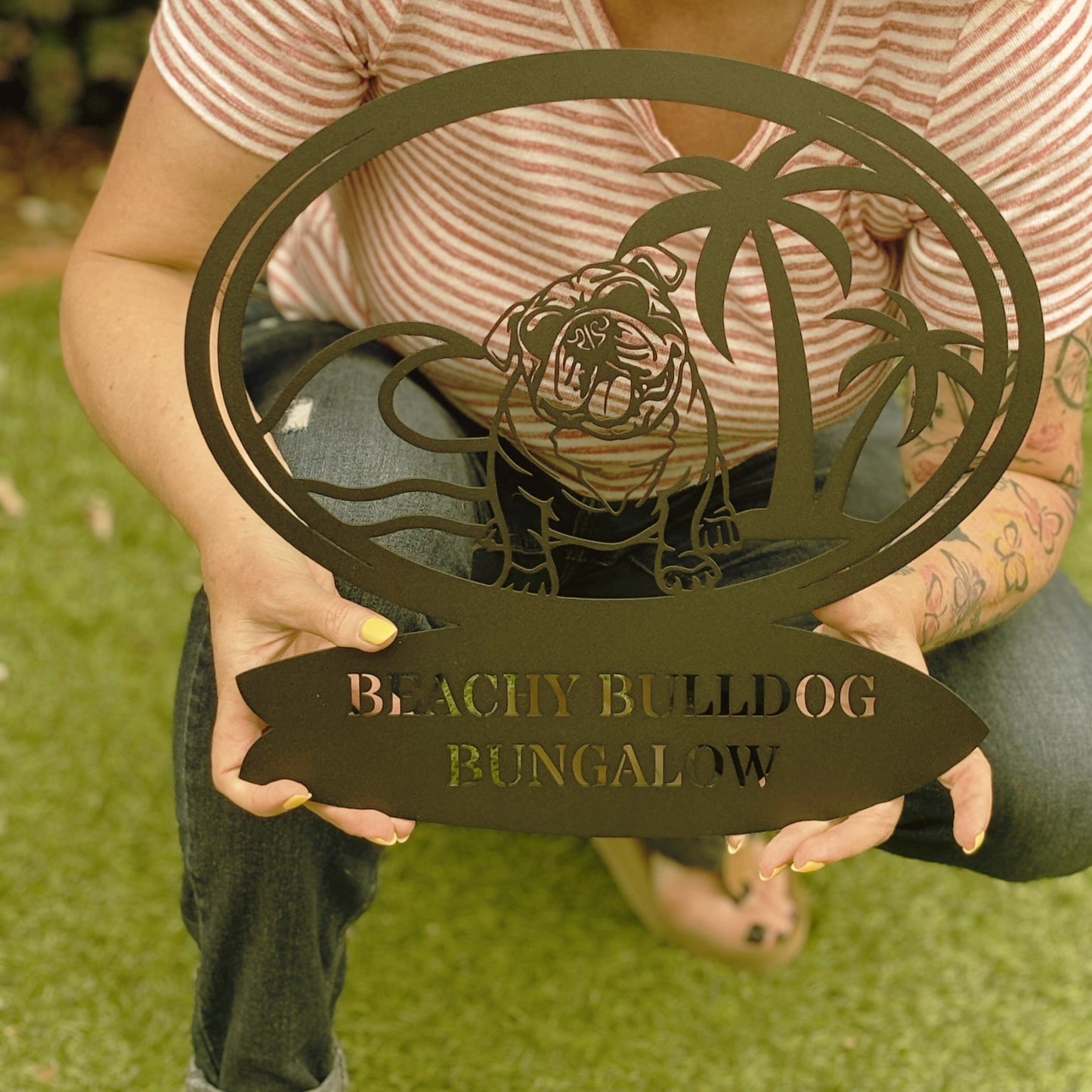 Beachy Bulldog Bungalow Metal Sign - BullyBellyMetal Sign