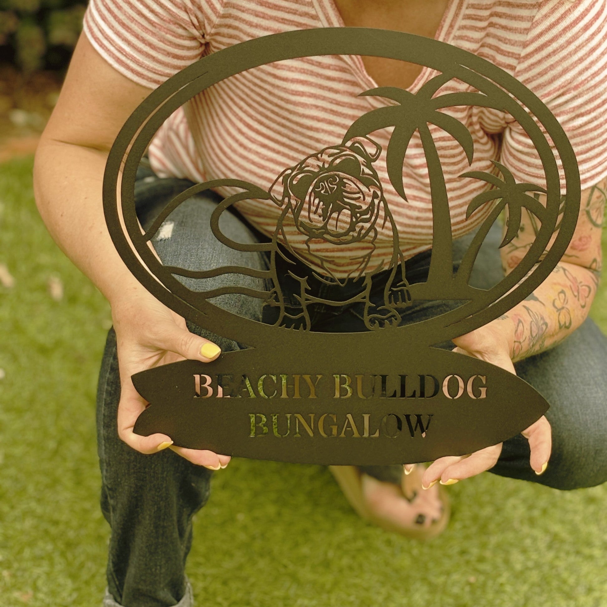 Beachy Bulldog Bungalow Metal Sign - BullyBellyMetal Sign