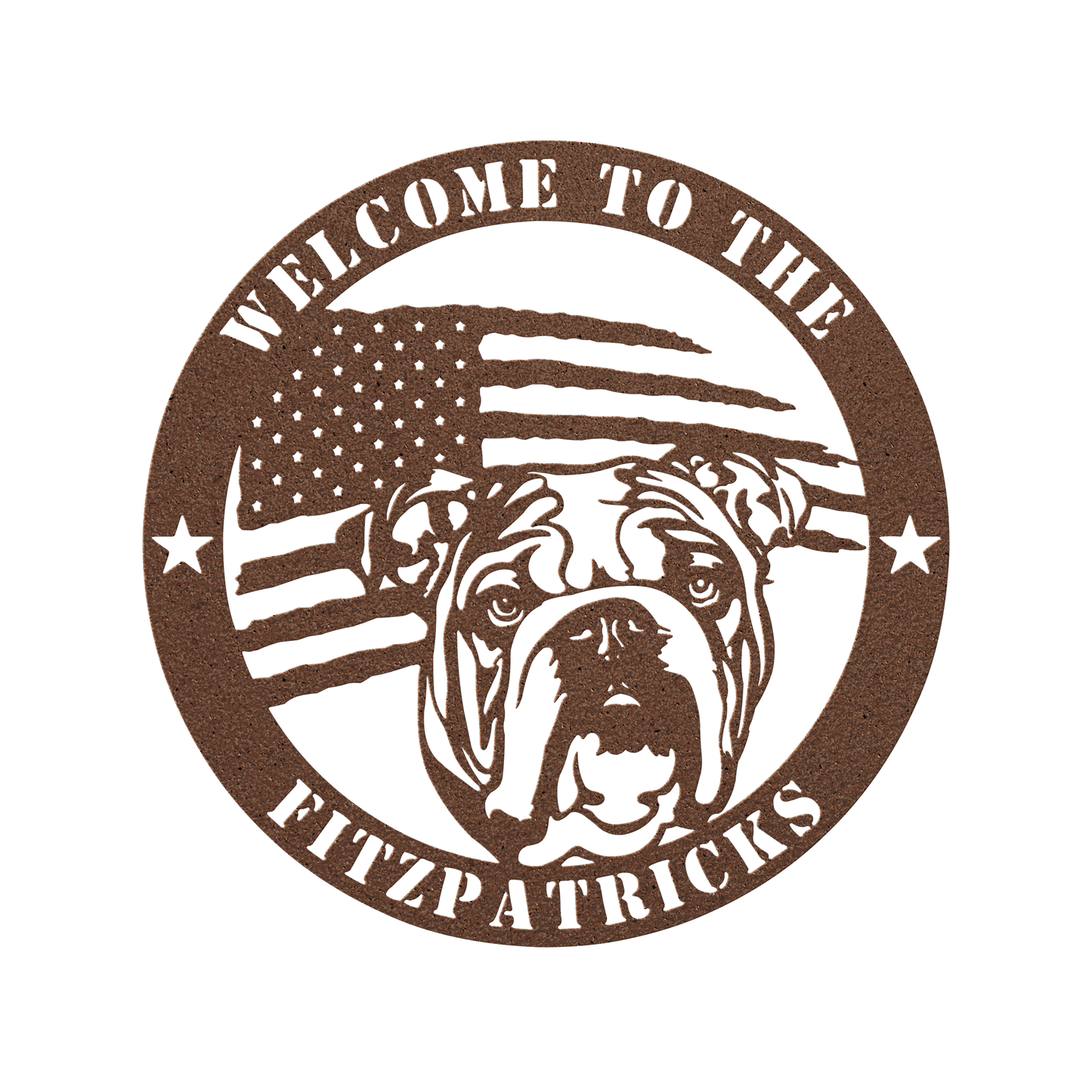 Bold and Patriotic: English Bulldog Wall Art, Customized for Your Home - BullyBellyMetal Sign