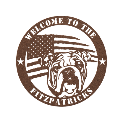 Bold and Patriotic: English Bulldog Wall Art, Customized for Your Home - BullyBellyMetal Sign