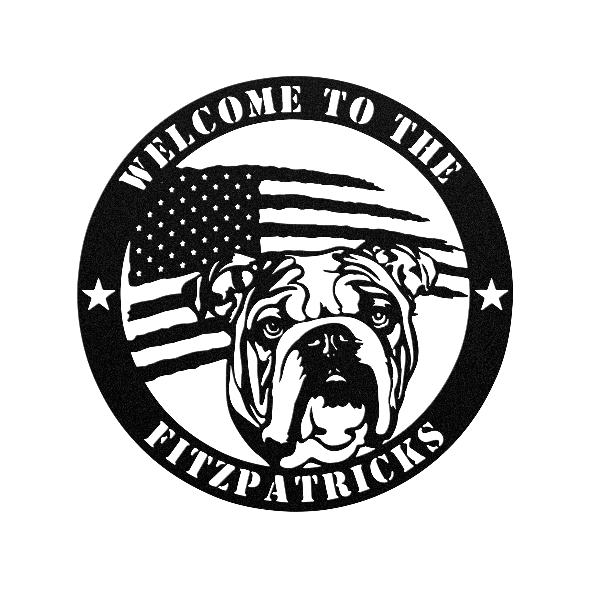 Bold and Patriotic: English Bulldog Wall Art, Customized for Your Home - BullyBellyMetal Sign