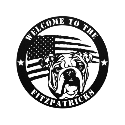 Bold and Patriotic: English Bulldog Wall Art, Customized for Your Home - BullyBellyMetal Sign