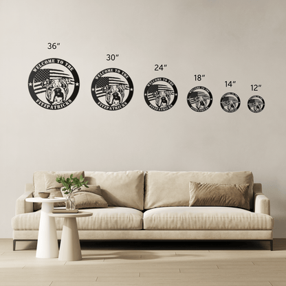 Bold and Patriotic: English Bulldog Wall Art, Customized for Your Home - BullyBellyMetal Sign