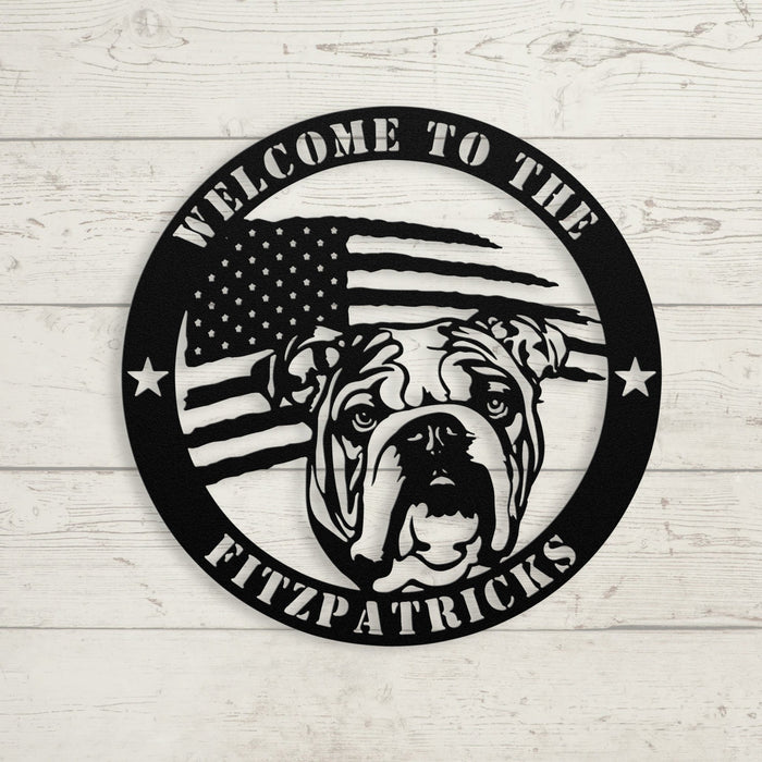 Bold and Patriotic: English Bulldog Wall Art, Customized for Your Home - BullyBellyMetal Sign