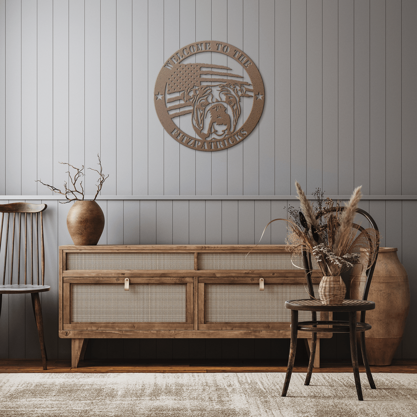 Bold and Patriotic: English Bulldog Wall Art, Customized for Your Home - BullyBellyMetal Sign
