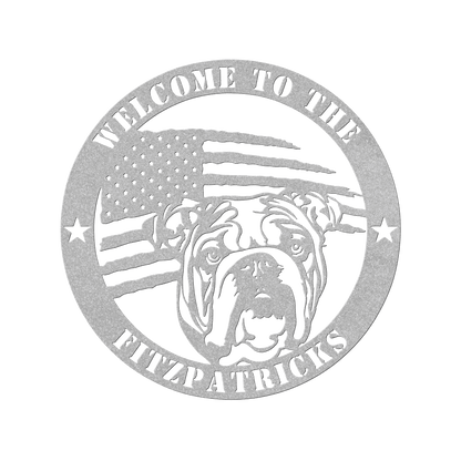 Bold and Patriotic: English Bulldog Wall Art, Customized for Your Home - BullyBellyMetal Sign