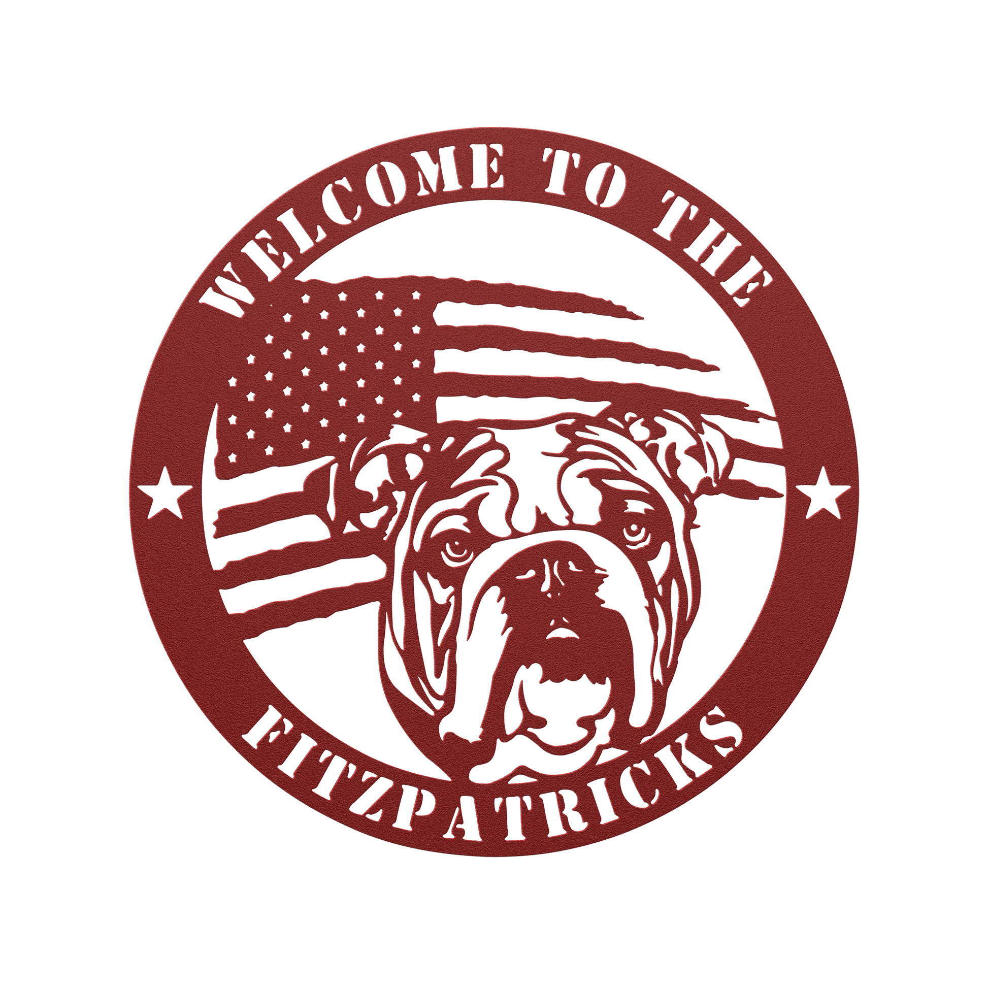 Bold and Patriotic: English Bulldog Wall Art, Customized for Your Home - BullyBellyMetal Sign