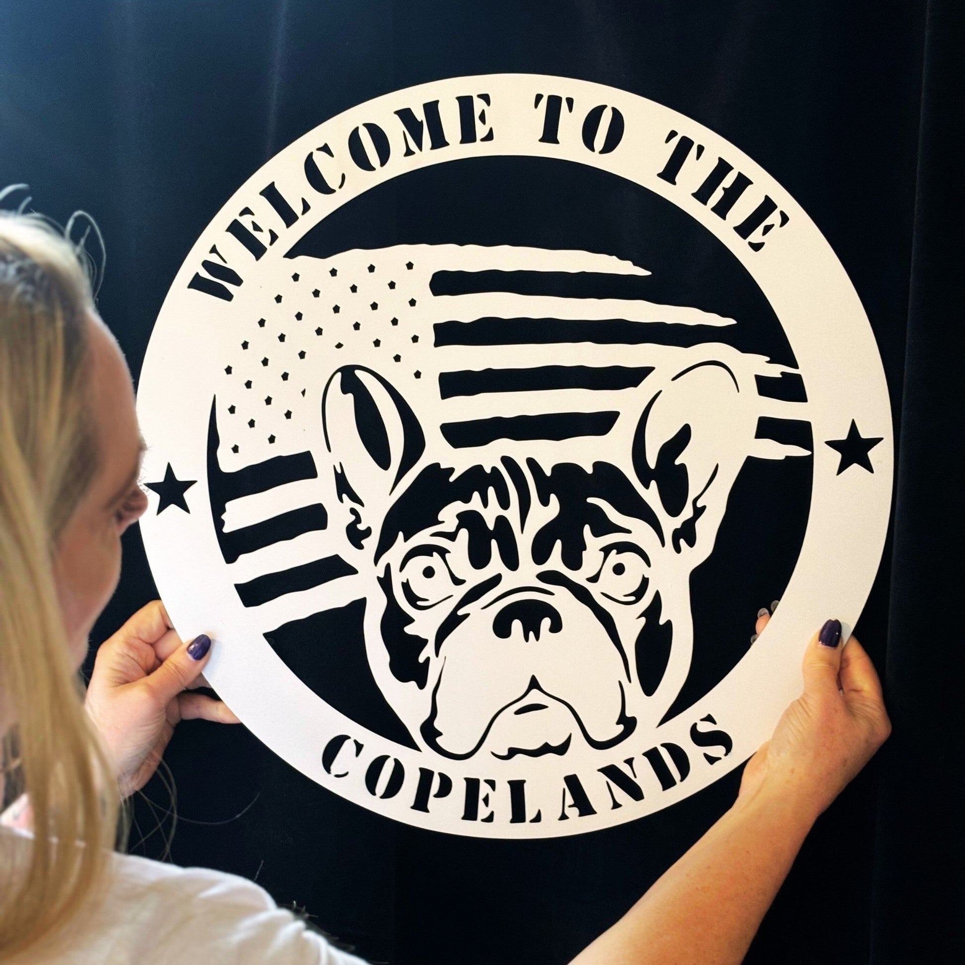 Bold and Patriotic: French Bulldog Wall Art, Customized for Your Home - BullyBellyMetal Sign