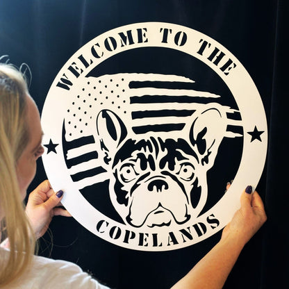 Bold and Patriotic: French Bulldog Wall Art, Customized for Your Home - BullyBellyMetal Sign