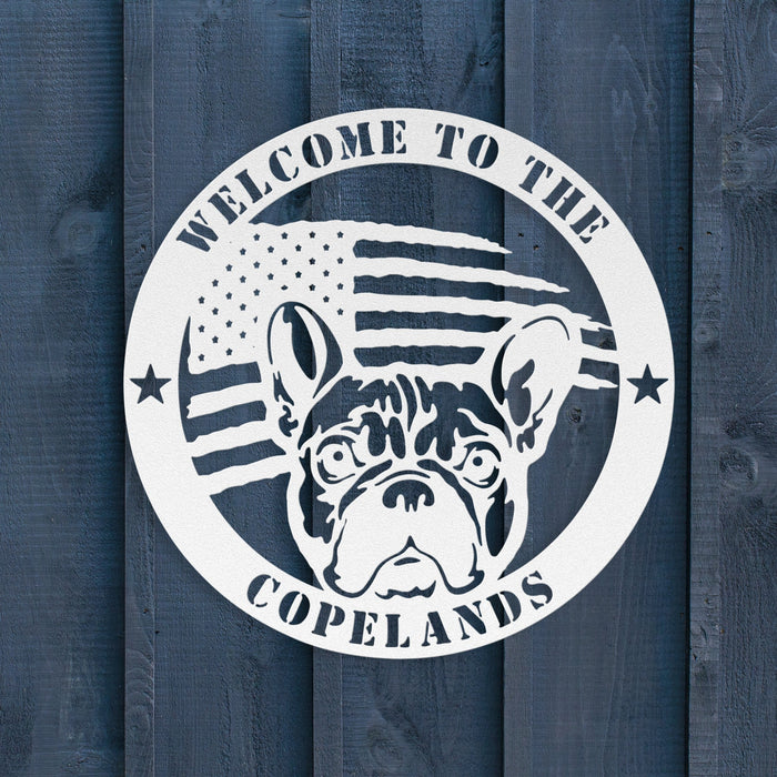 Bold and Patriotic: French Bulldog Wall Art, Customized for Your Home - BullyBellyMetal Sign