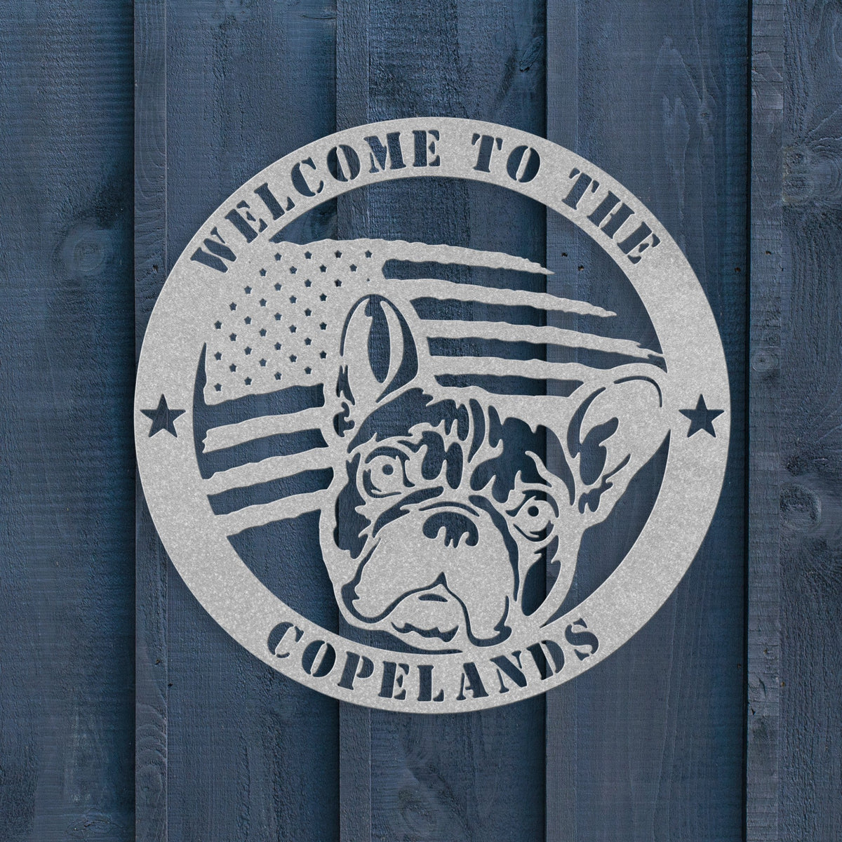 Bold and Patriotic: French Bulldog Wall Art, Customized for Your Home - BullyBellyMetal Sign