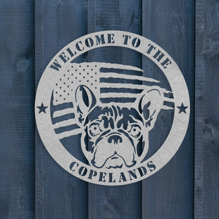 Bold and Patriotic: French Bulldog Wall Art, Customized for Your Home - BullyBellyMetal Sign