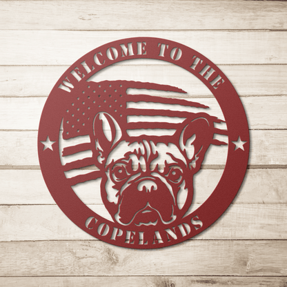 Bold and Patriotic: French Bulldog Wall Art, Customized for Your Home - BullyBellyMetal Sign