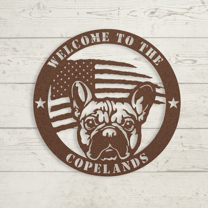 Bold and Patriotic: French Bulldog Wall Art, Customized for Your Home - BullyBellyMetal Sign