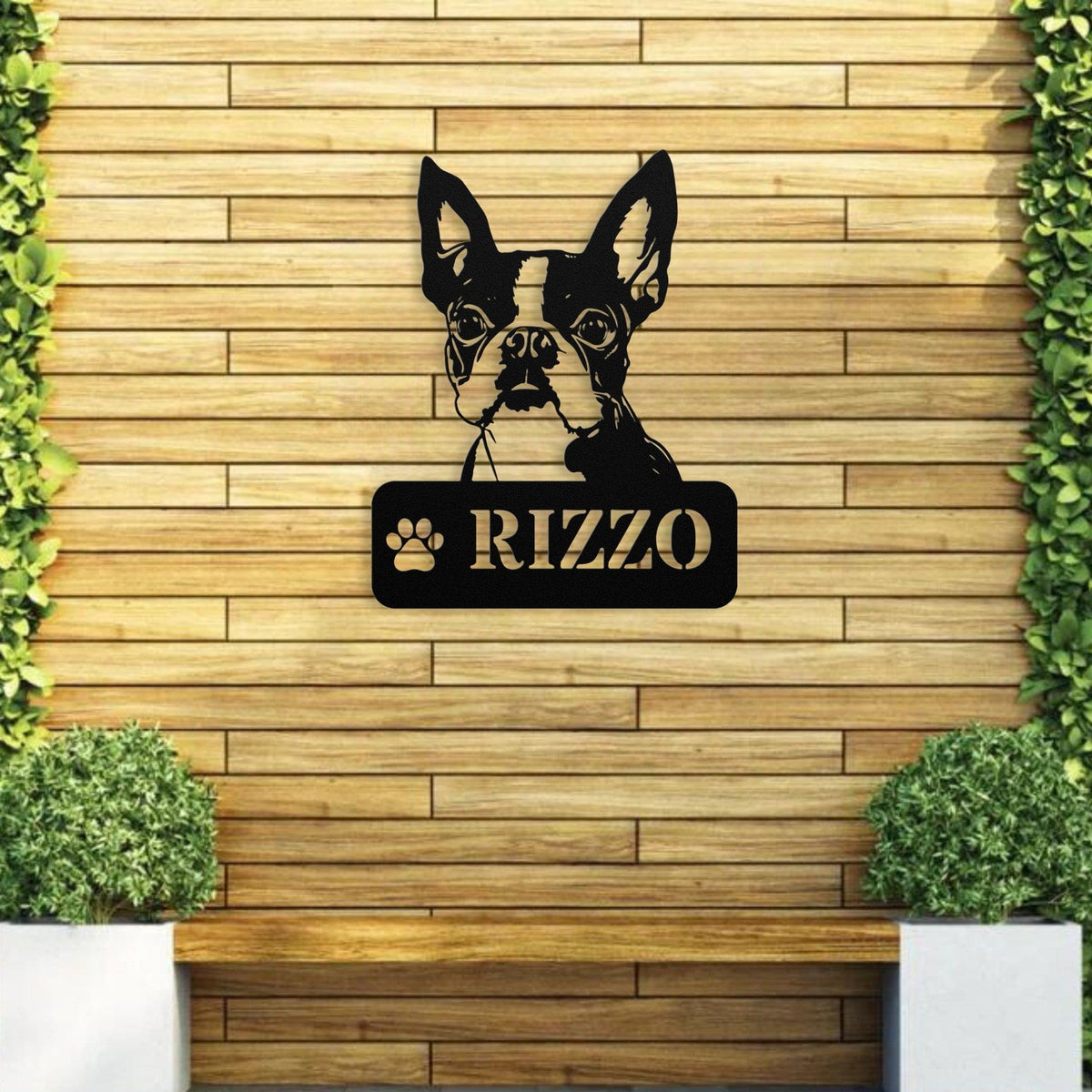 Boston Terrier Metal Name Sign - BullyBellyWall Art