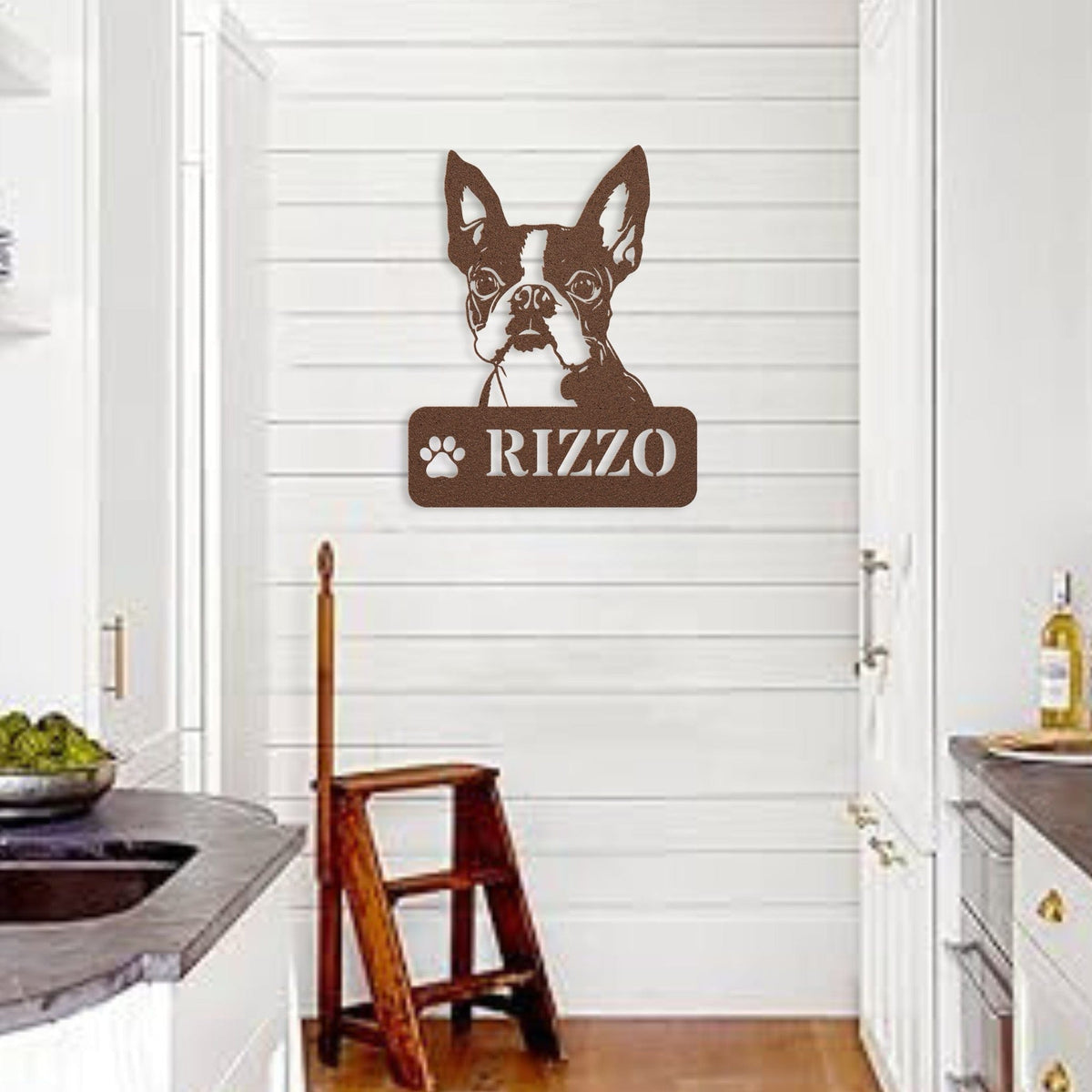 Boston Terrier Metal Name Sign - BullyBellyWall Art