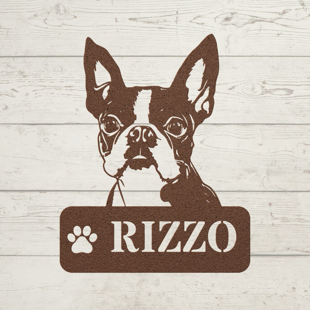 Boston Terrier Metal Name Sign - BullyBellyWall Art