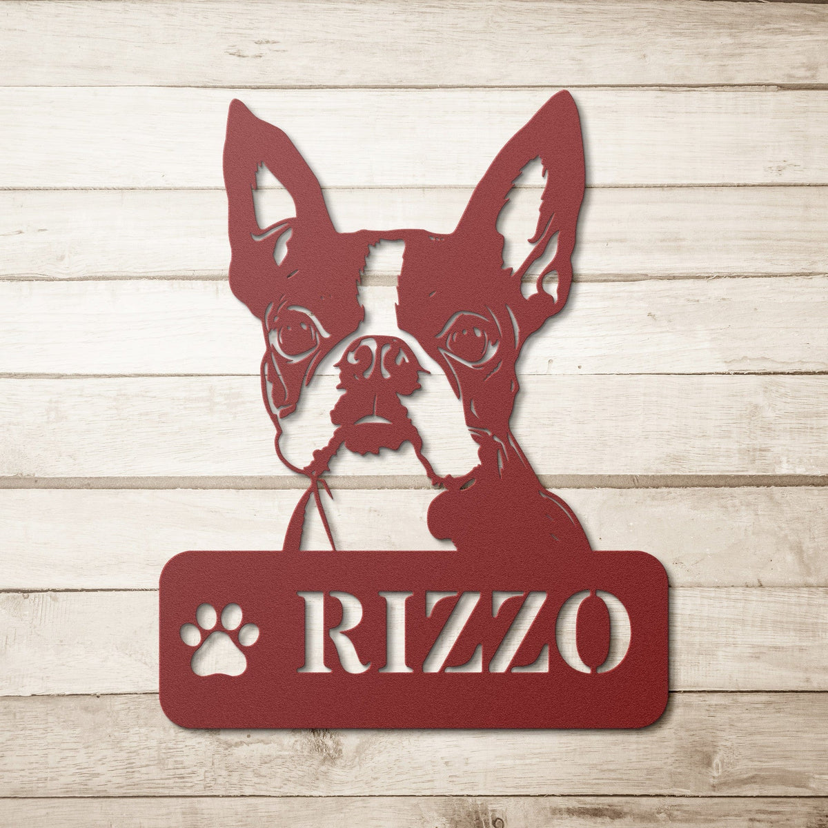 Boston Terrier Metal Name Sign - BullyBellyWall Art