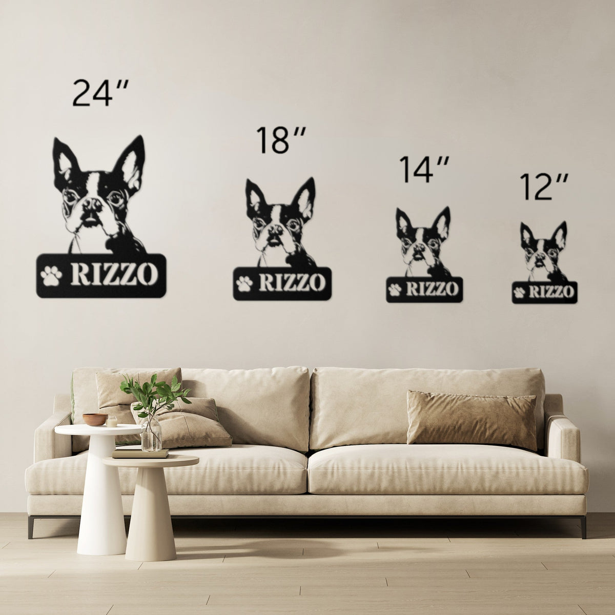 Boston Terrier Metal Name Sign - BullyBellyWall Art