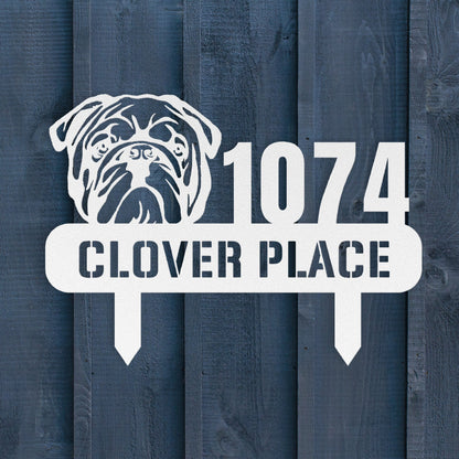 Bulldog Family Address Metal Lawn Sign