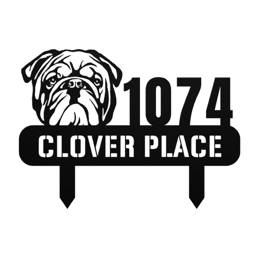 Bulldog Family Address Metal Lawn Sign - BullyBellyMetal Sign