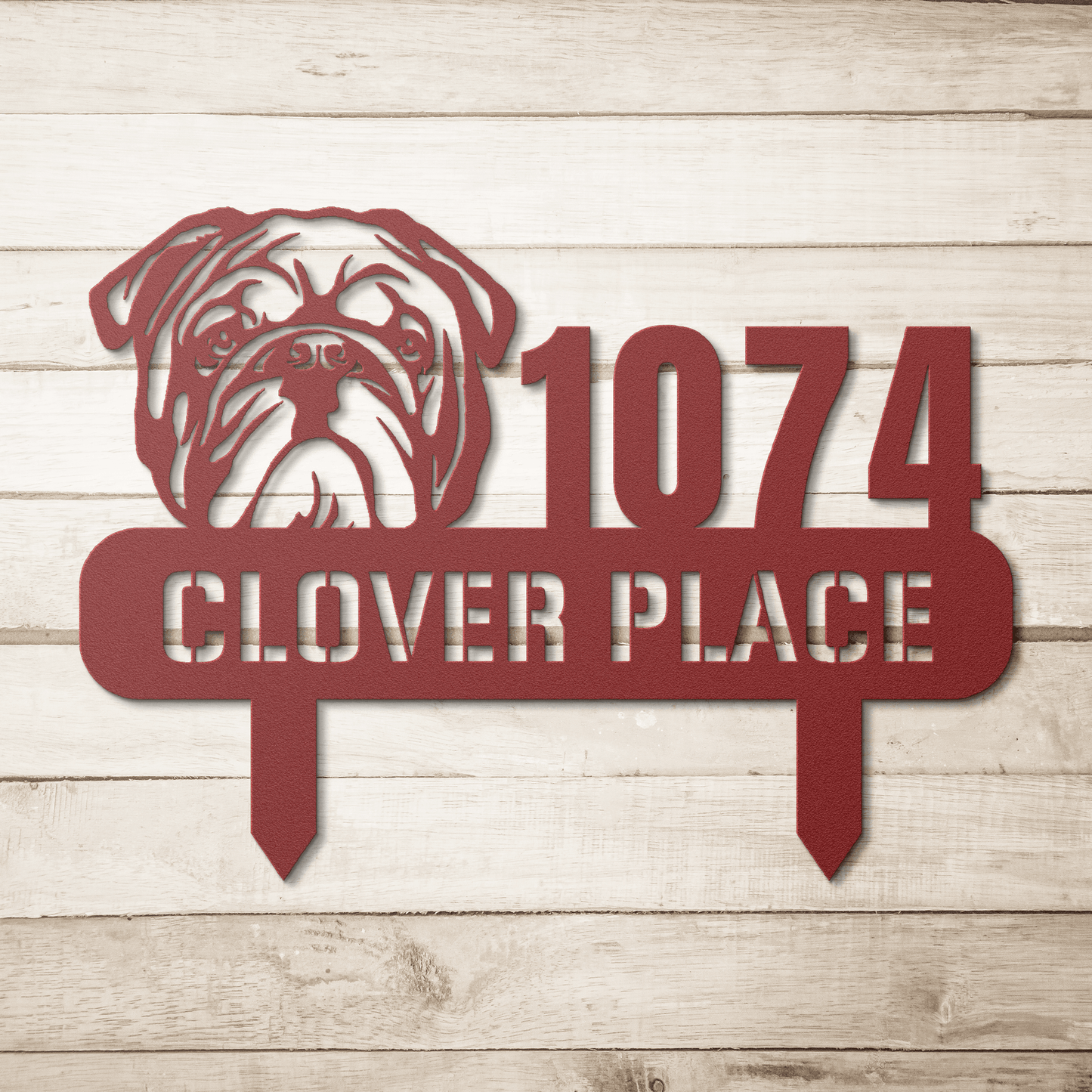 Bulldog Family Address Metal Lawn Sign