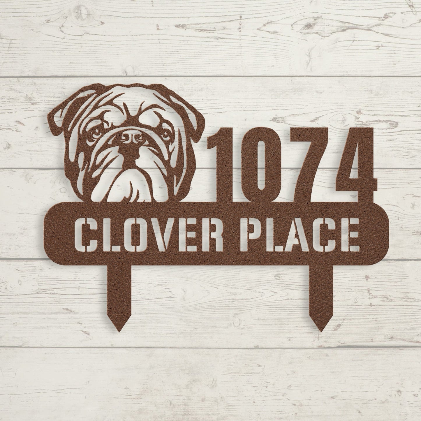 Bulldog Family Address Metal Lawn Sign