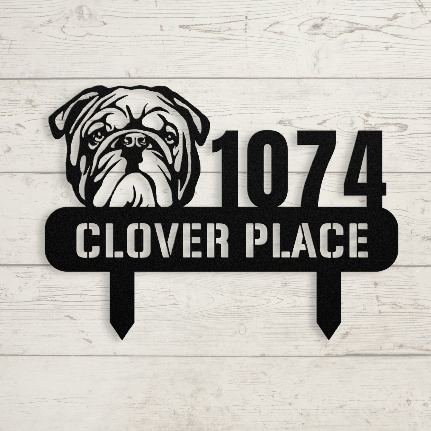 Bulldog Family Address Metal Lawn Sign