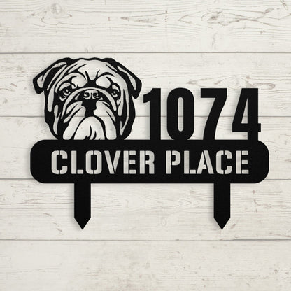 Bulldog Family Address Metal Lawn Sign