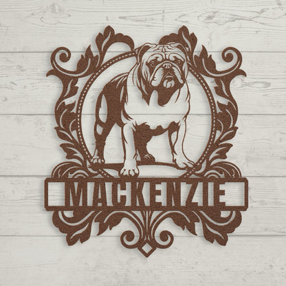 Bulldog Family Crest Metal Porch Sign - BullyBellyMetal Sign