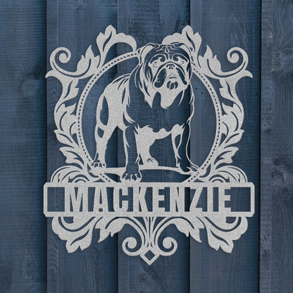 Bulldog Family Crest Metal Porch Sign - BullyBellyMetal Sign