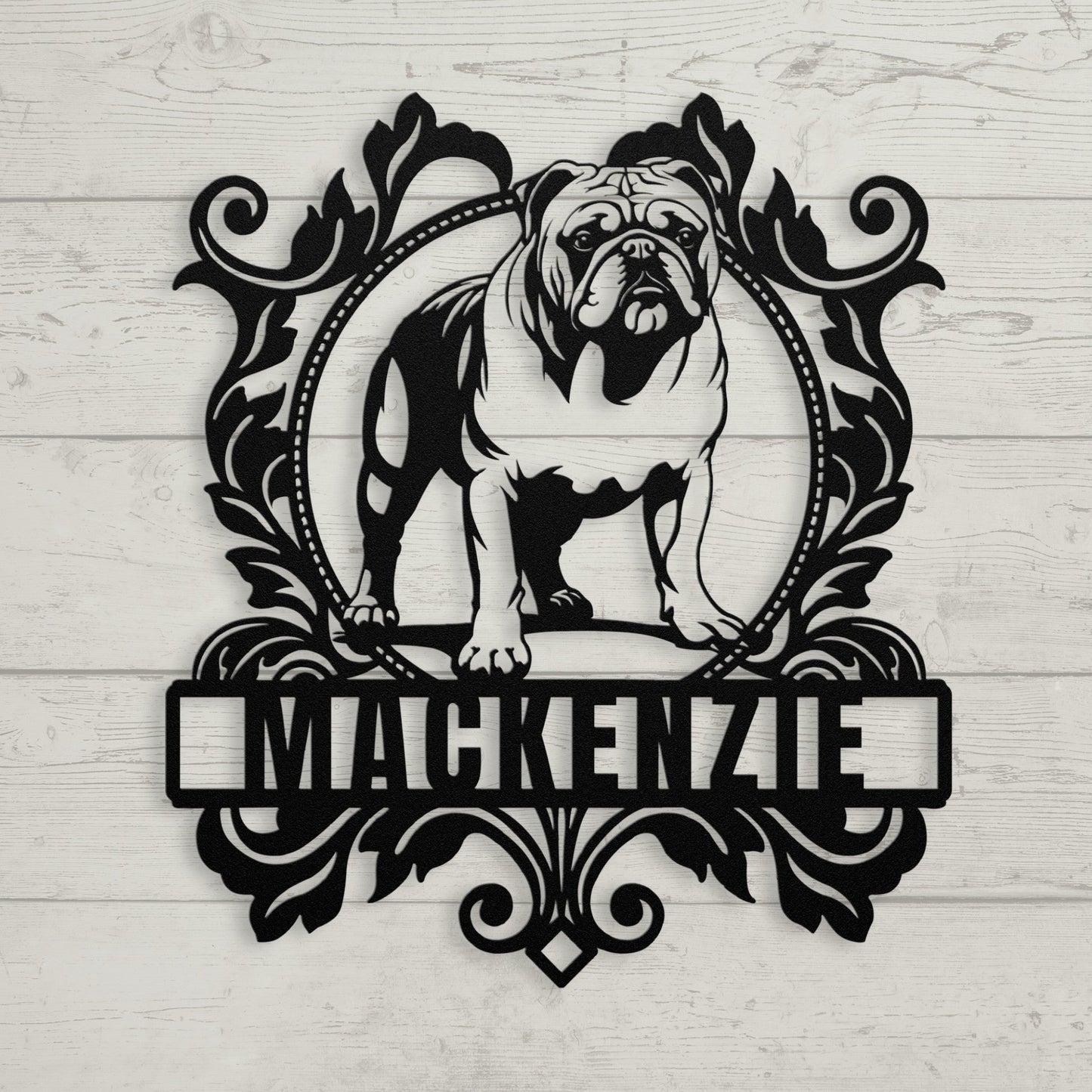 Bulldog Family Crest Metal Porch Sign - BullyBellyMetal Sign