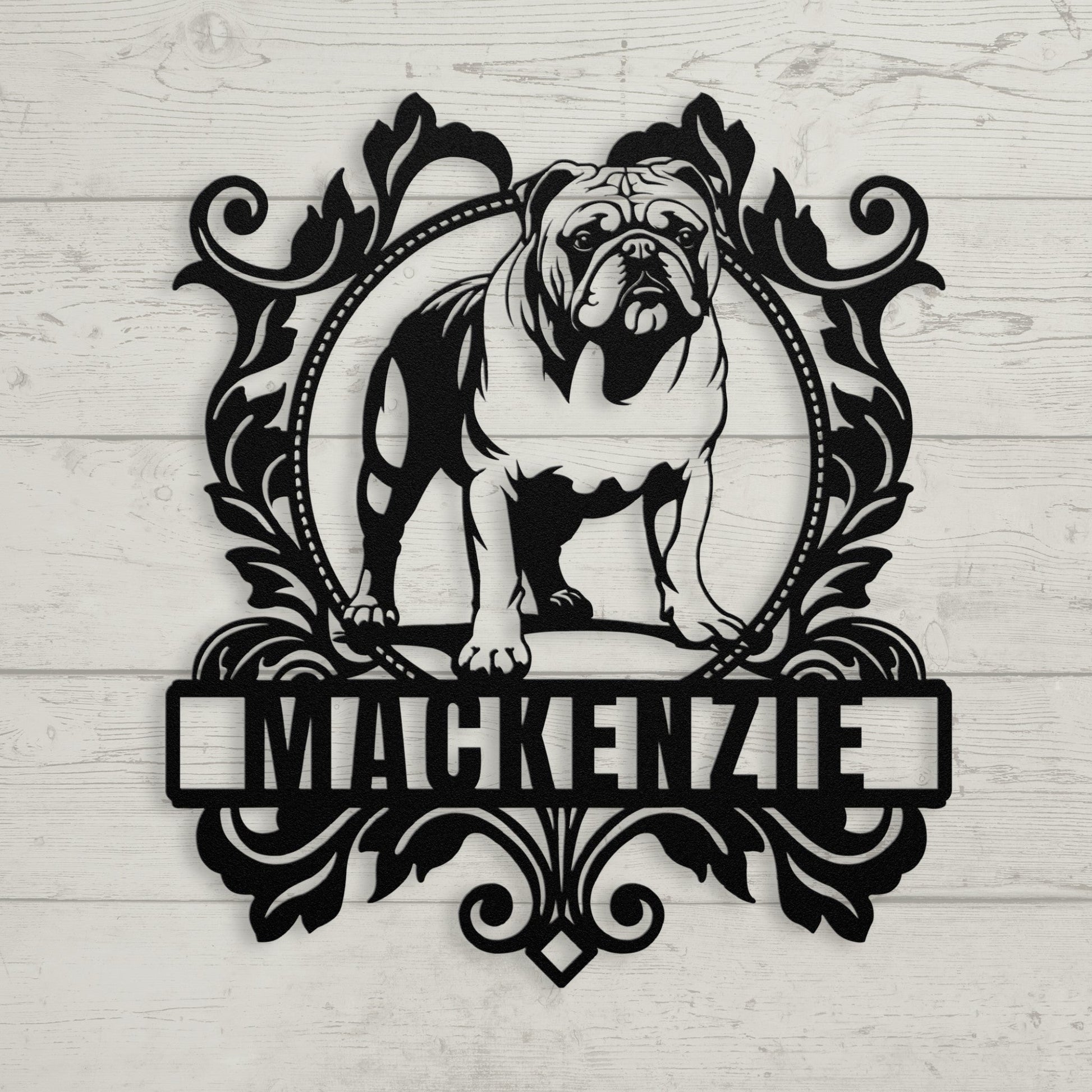 Bulldog Family Crest Metal Porch Sign - BullyBellyMetal Sign
