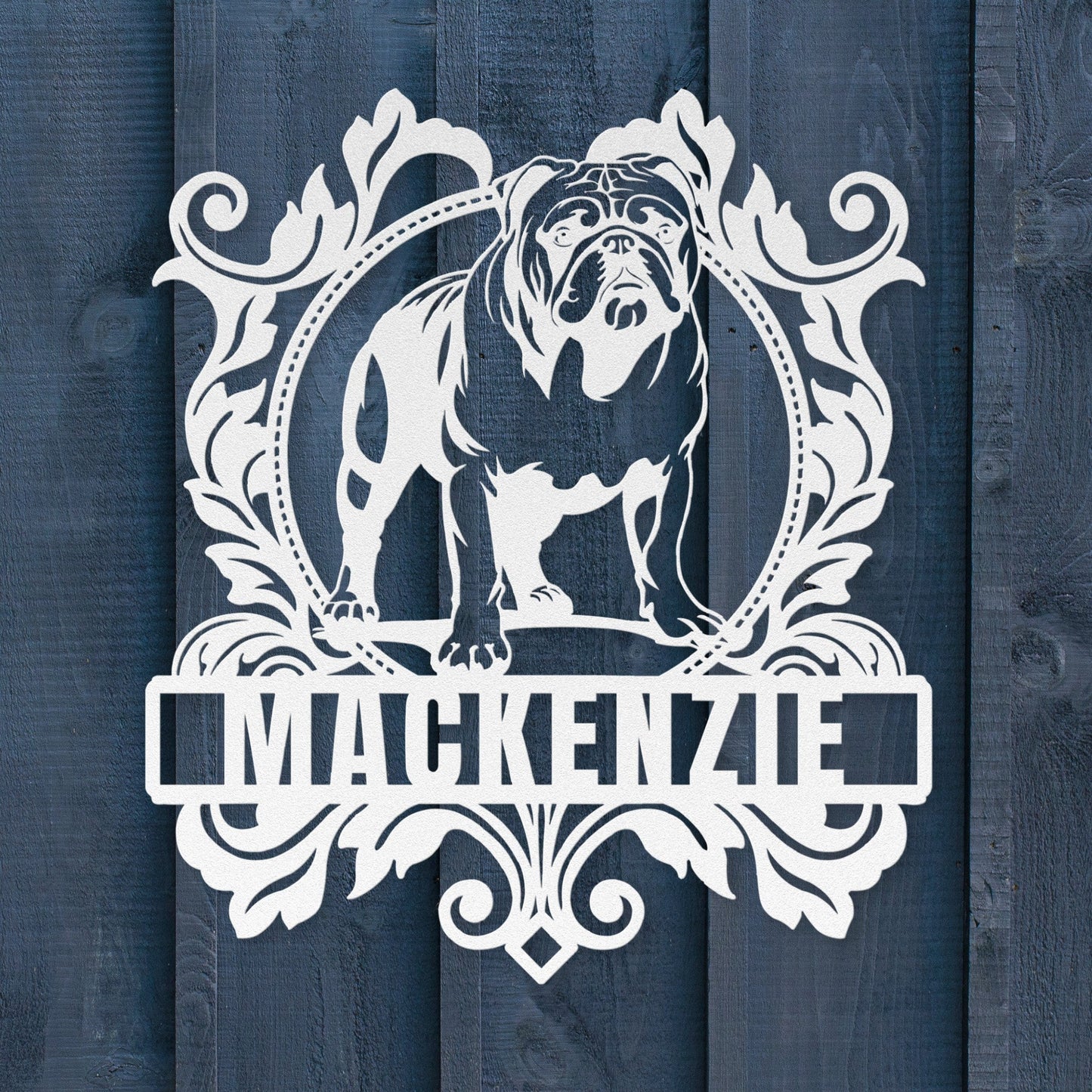 Bulldog Family Crest Metal Porch Sign - BullyBellyMetal Sign