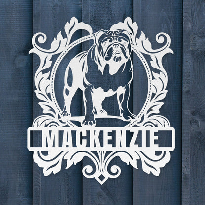 Bulldog Family Crest Metal Porch Sign - BullyBellyMetal Sign