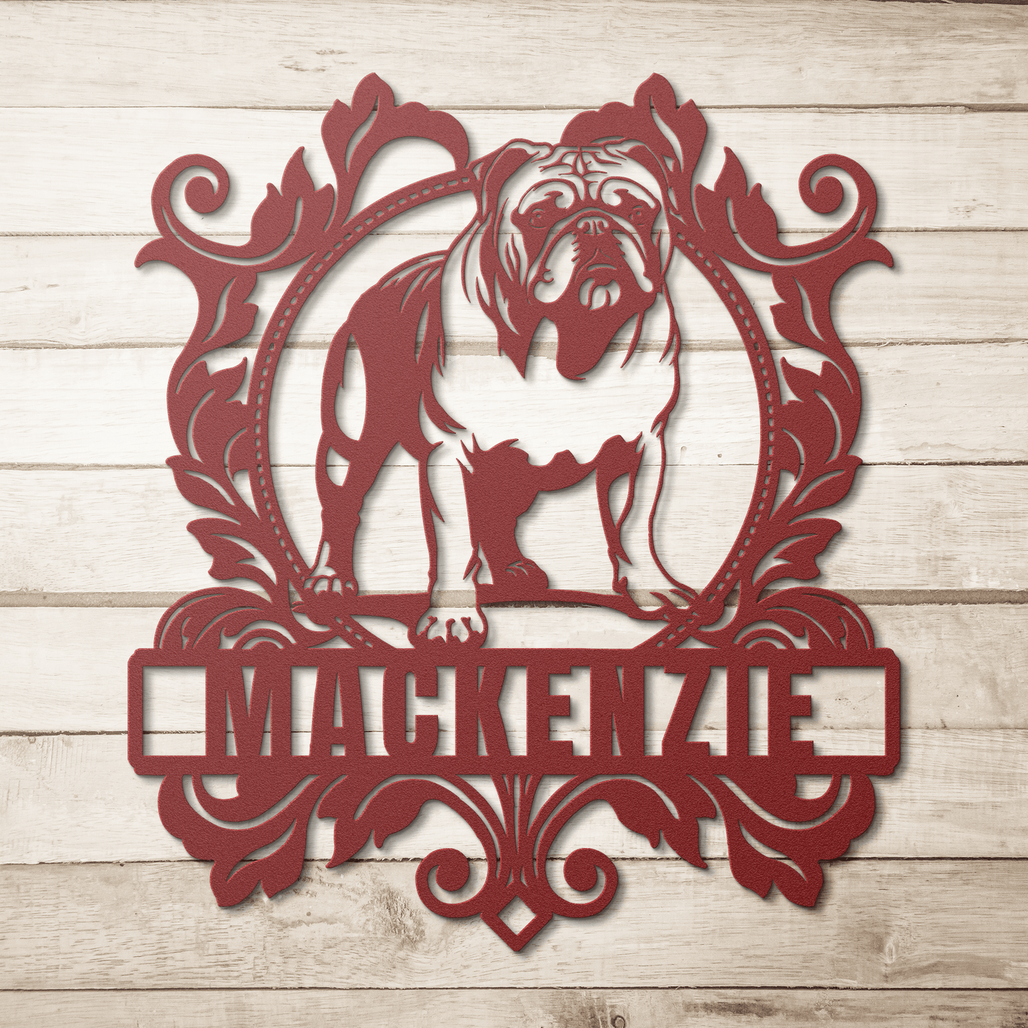 Bulldog Family Crest Metal Porch Sign - BullyBellyMetal Sign