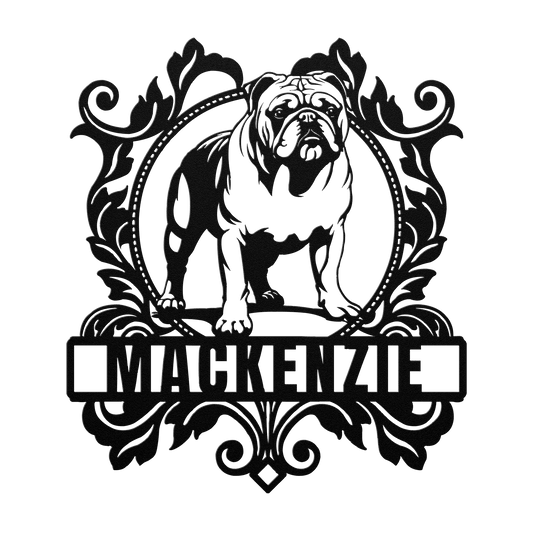 Bulldog Family Crest Metal Porch Sign - BullyBellyMetal Sign
