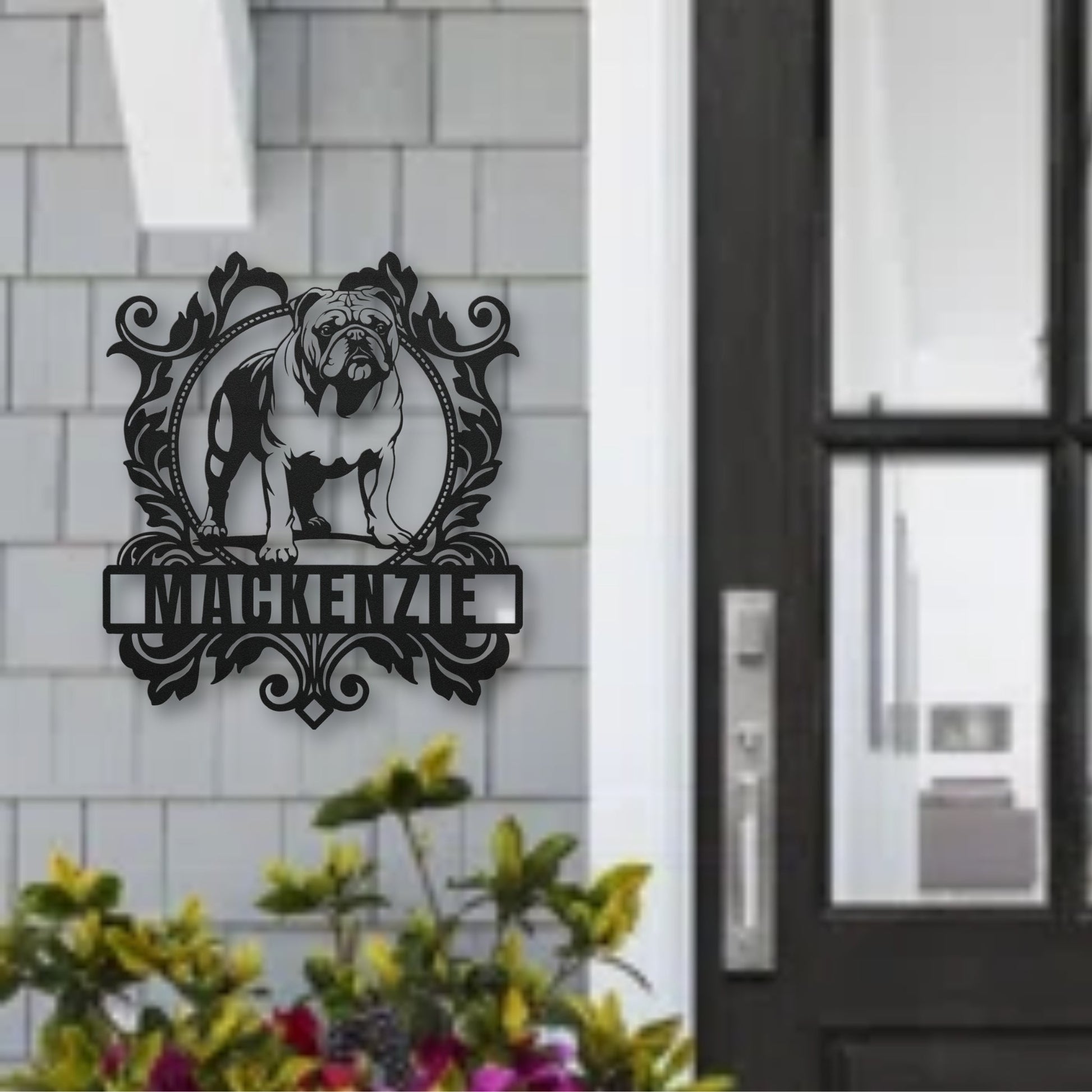 Bulldog Family Crest Metal Porch Sign - BullyBellyMetal Sign