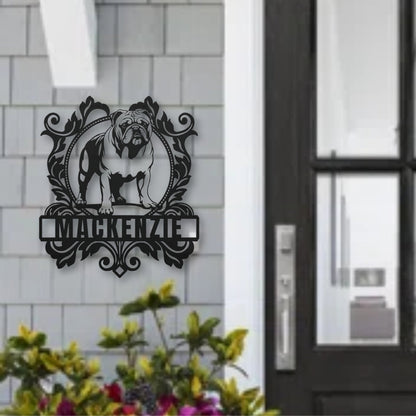 Bulldog Family Crest Metal Porch Sign - BullyBellyMetal Sign