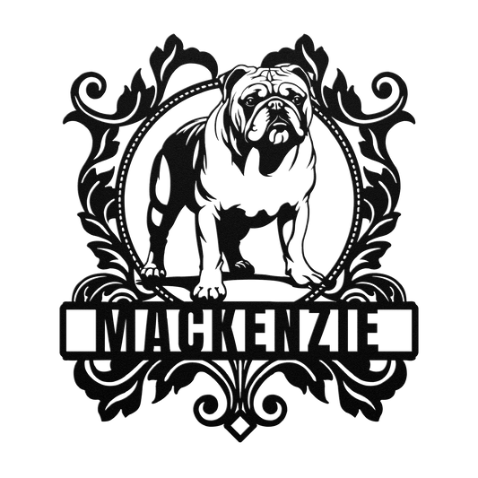 Bulldog Family Crest Porch Sign - BullyBellyMetal Sign