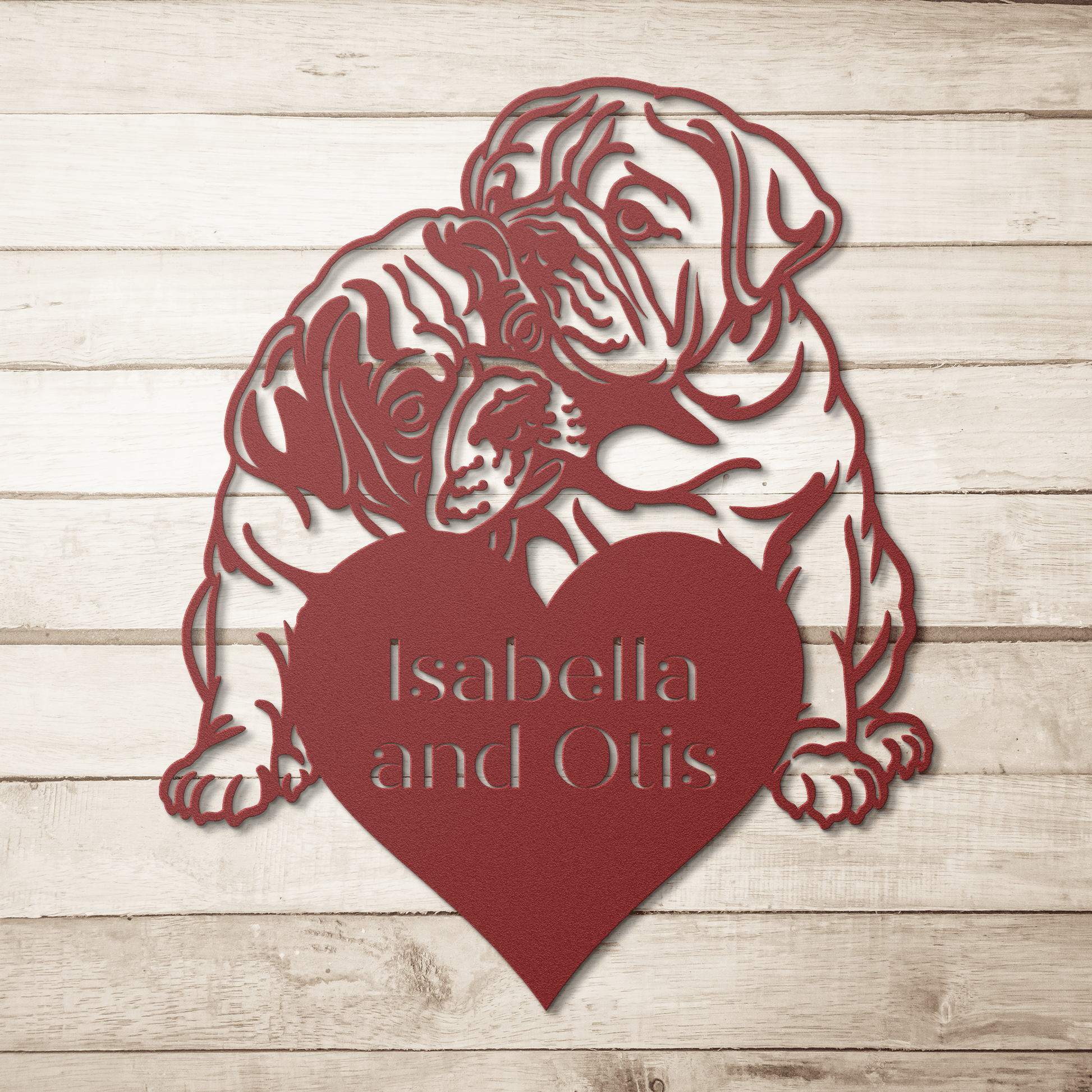 Bulldog Love Story Metal Wall Sign - BullyBellyMetal Sign