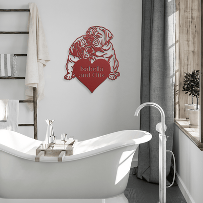 Bulldog Love Story Metal Wall Sign - BullyBellyMetal Sign