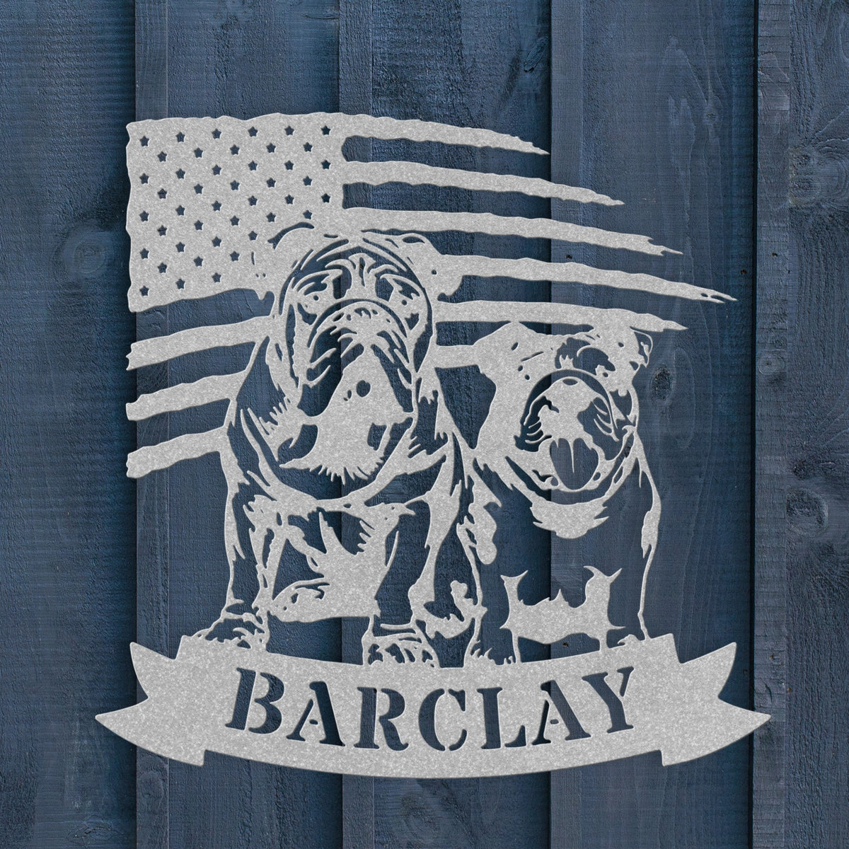 Custom Dual English Bulldog American Flag Metal Sign - BullyBellyMetal Sign