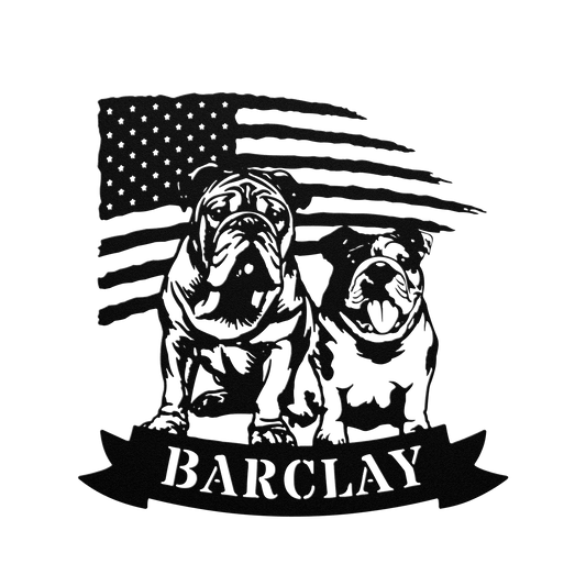 Custom Dual English Bulldog American Flag Metal Sign - BullyBellyMetal Sign
