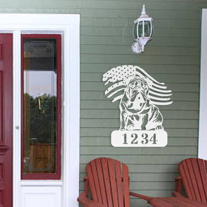 Custom English Bulldog Metal Address Sign – Patriotic American Flag Home Décor