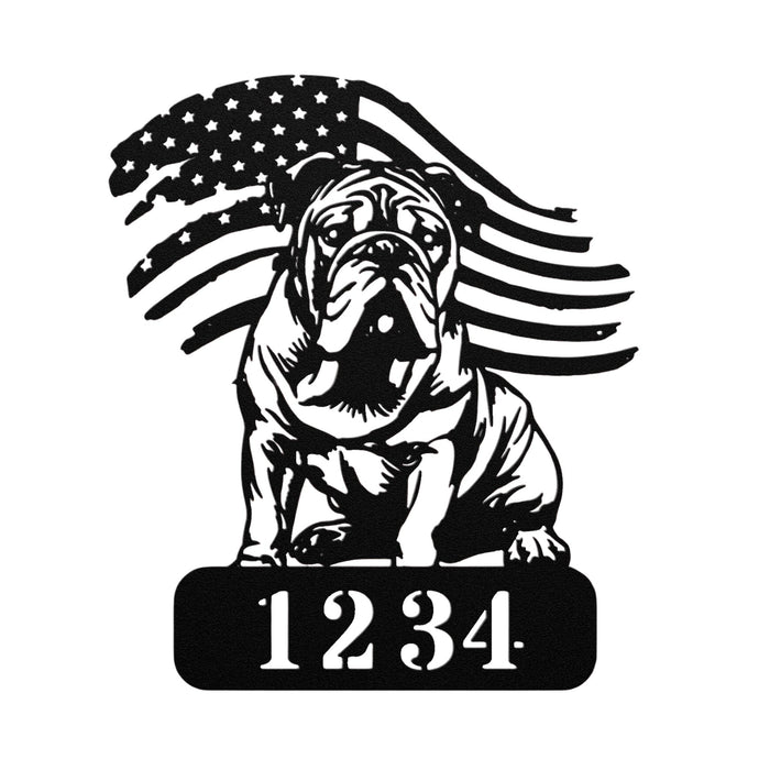 Custom English Bulldog Metal Address Sign – Patriotic American Flag Home Décor - BullyBellyMetal Sign